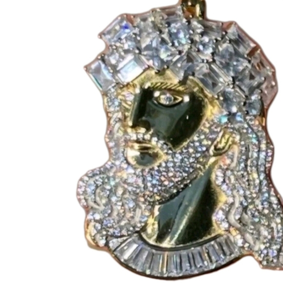 Iced Out 10 carat Moissanite Jesus Peice Baguette Pendant - 14k Yellow ovr 925 S - Picture 3 of 10